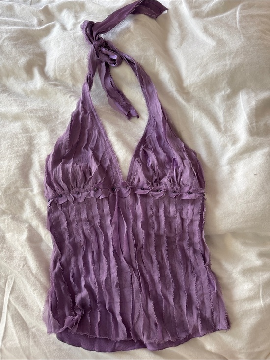 bebe Tops - Y2K bebe Lilac Tie-Halter Layered Tank